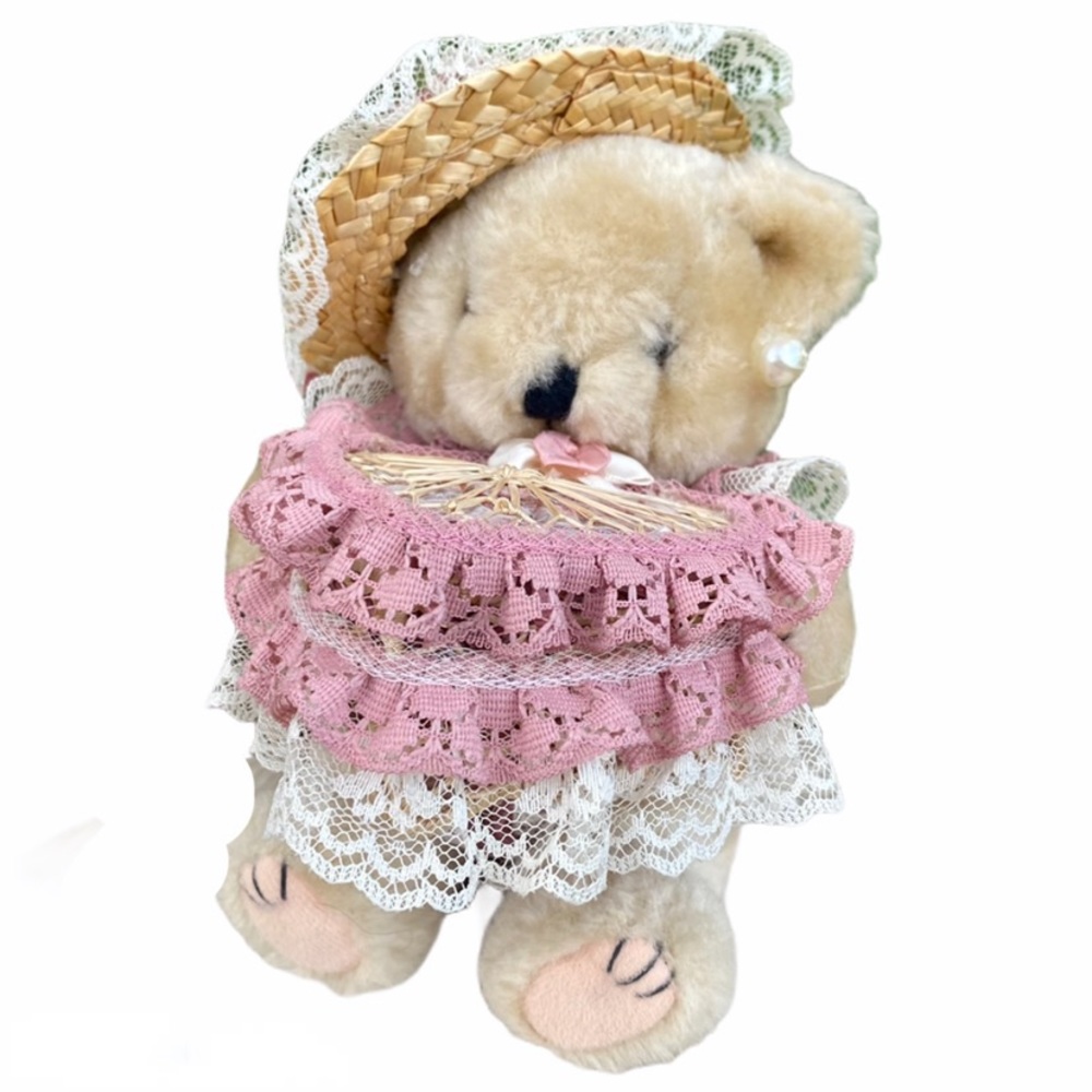 Vintage Posable Pink Lace Teddy Bear Plush